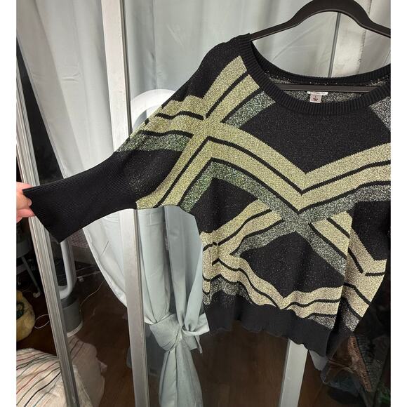 WORTHINGTON Dolman Sweater Sz L Black Gold Metallic 70's Retro Glam Grannycore - Picture 9 of 9